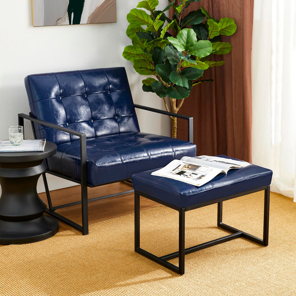 Ottoman Bench, Modern PU Leather Vanity Stools Chairs with Metal Frame, Makeup Stool Padded Foot Rest Stool Vanity
