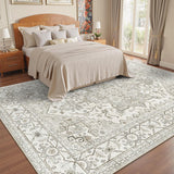 8x10 Washable Vintage Area Rug, Stain Resistant Non-Slip Large Carpet Beige