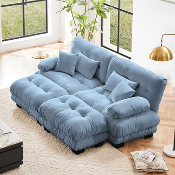 Loveseat Modular Sectional Sofa, U Shaped Couch with 2 Ottoman, Light blue