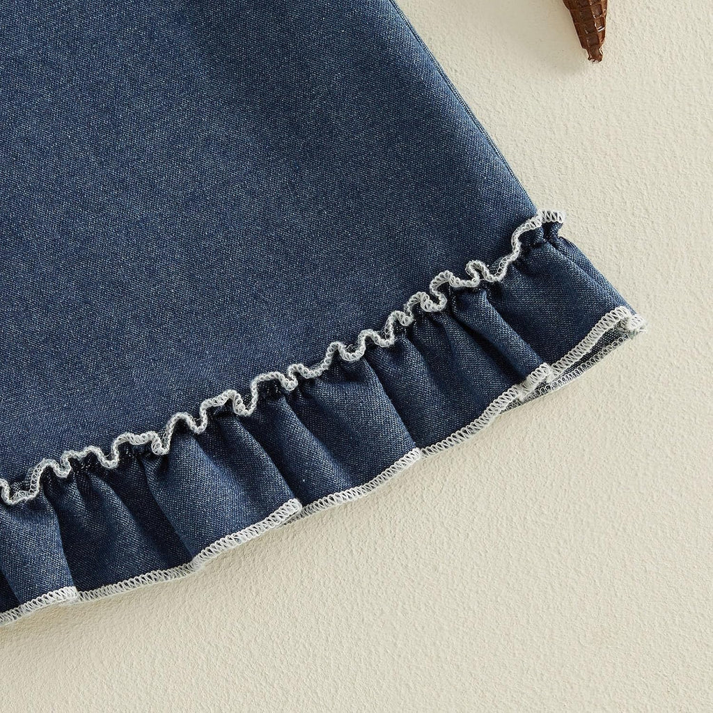 Toddler Girl Denim Dress Ruffled Trim A-line Skirt Jeans Sundress