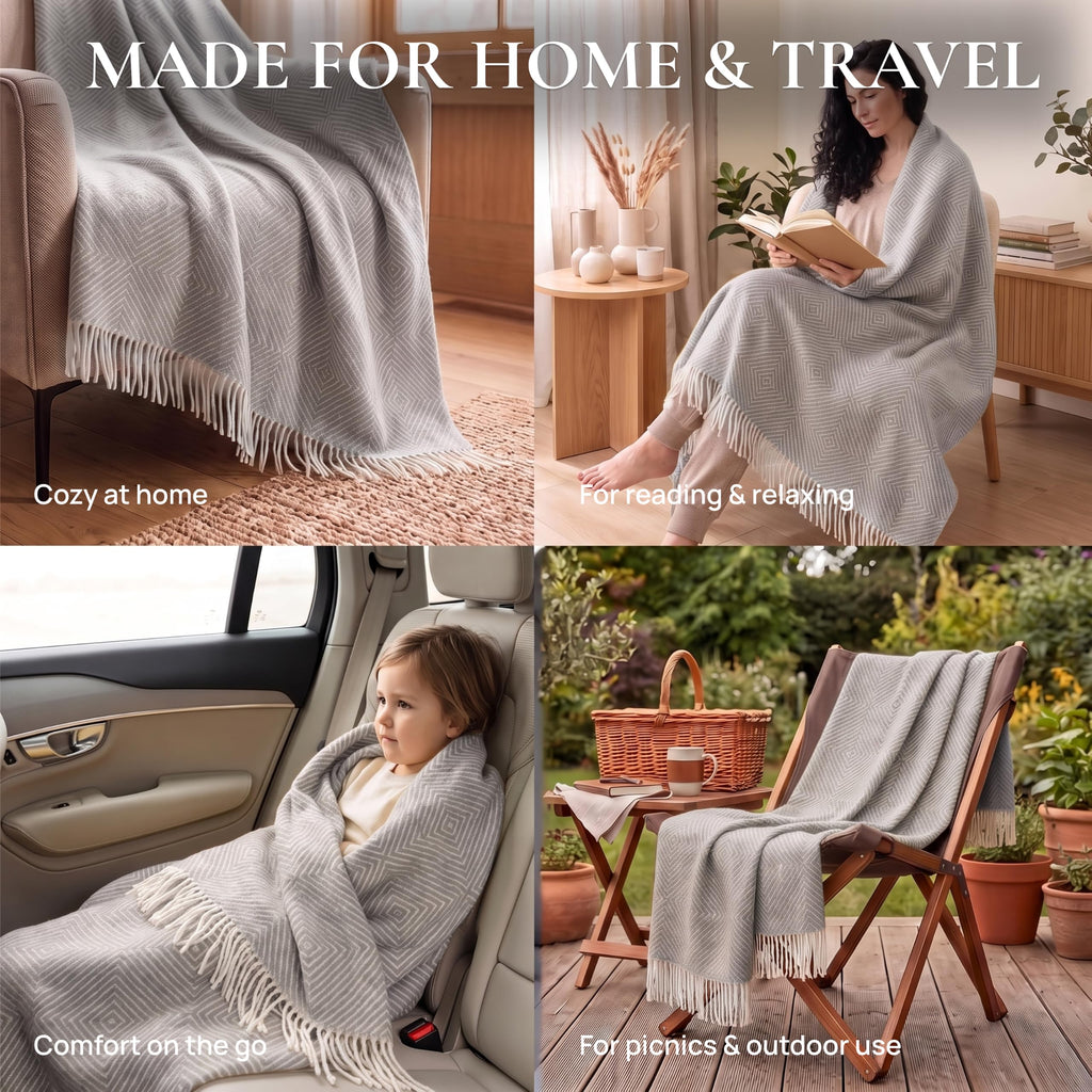 Merino Wool Blanket, Warm & Soft Throw for Bed & Couch, 55 x 79 in