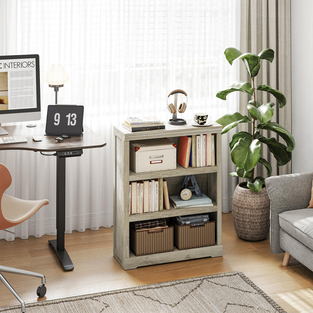 3-Tier Bookshelf, Small Wood Display Storage Shelves Farmhouse Bookshelf, Bed Room - Washed Grey