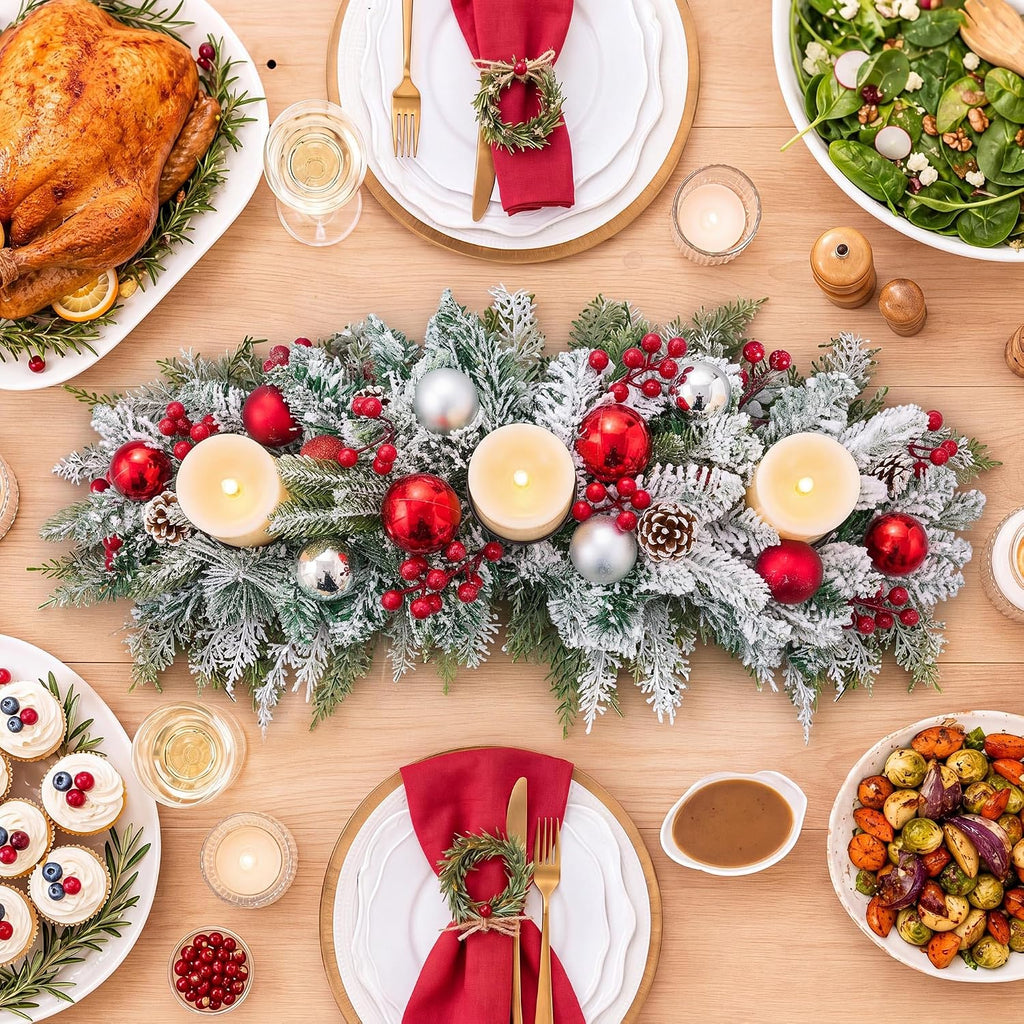 Christmas Centerpieces for Tables Decorations with 3 Candle Holder
