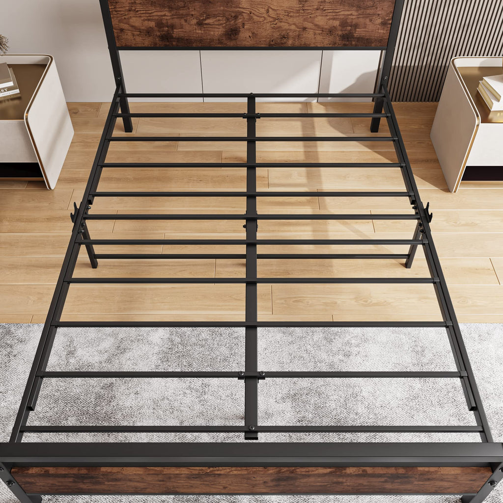 Bed Frame with Headboard, Wood Bed Frame Rustic Brown