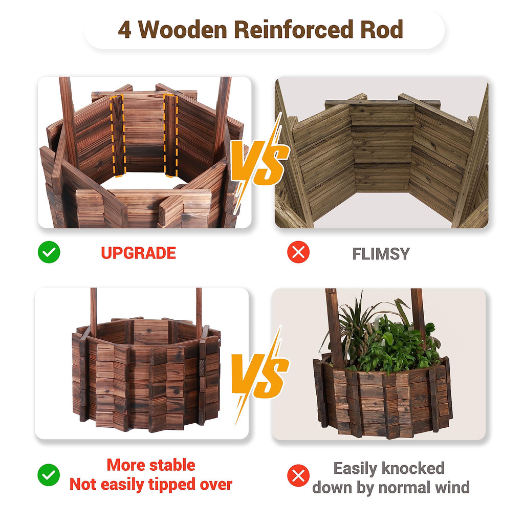 Wishing Wells for Outside, Wooden Wishing Well Planter for Yard, Upgrade Wishing Well with 4 Reinforced Rod & Hanging