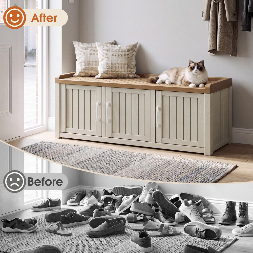 Shoe Storage Cabinet, 3 Doors & Waterproof UV-Resistant, White