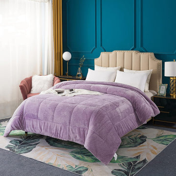 Super Ultra Soft Luxury Plush Sherpa Comforter, Cozy Reversible Faux Fur Machine Washable Bedding, Purple, Queen Size