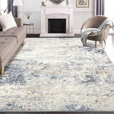 5x7 Washable Abstract Area Rug, Neutral Low Pile Non-Slip Carpet for Bedroom Dining Room