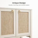 Sideboard Buffet Cabinet with Rattan Doors, 55" Boho Coffee Bar Cabinet with Open Shelf