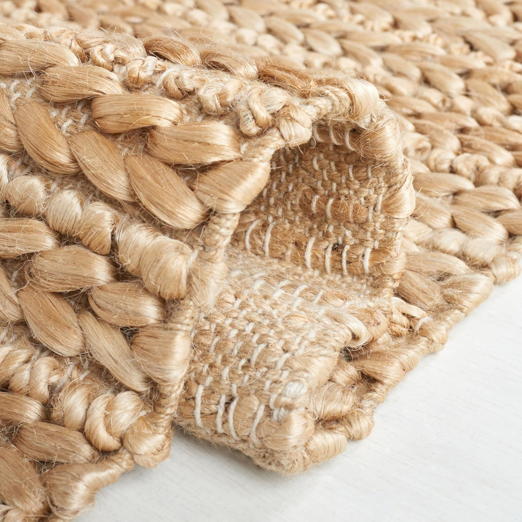 Natural Fiber Collection Area Rug - 6' Square, Natural, Handmade Braided Jute Design, Ideal for The Living Room