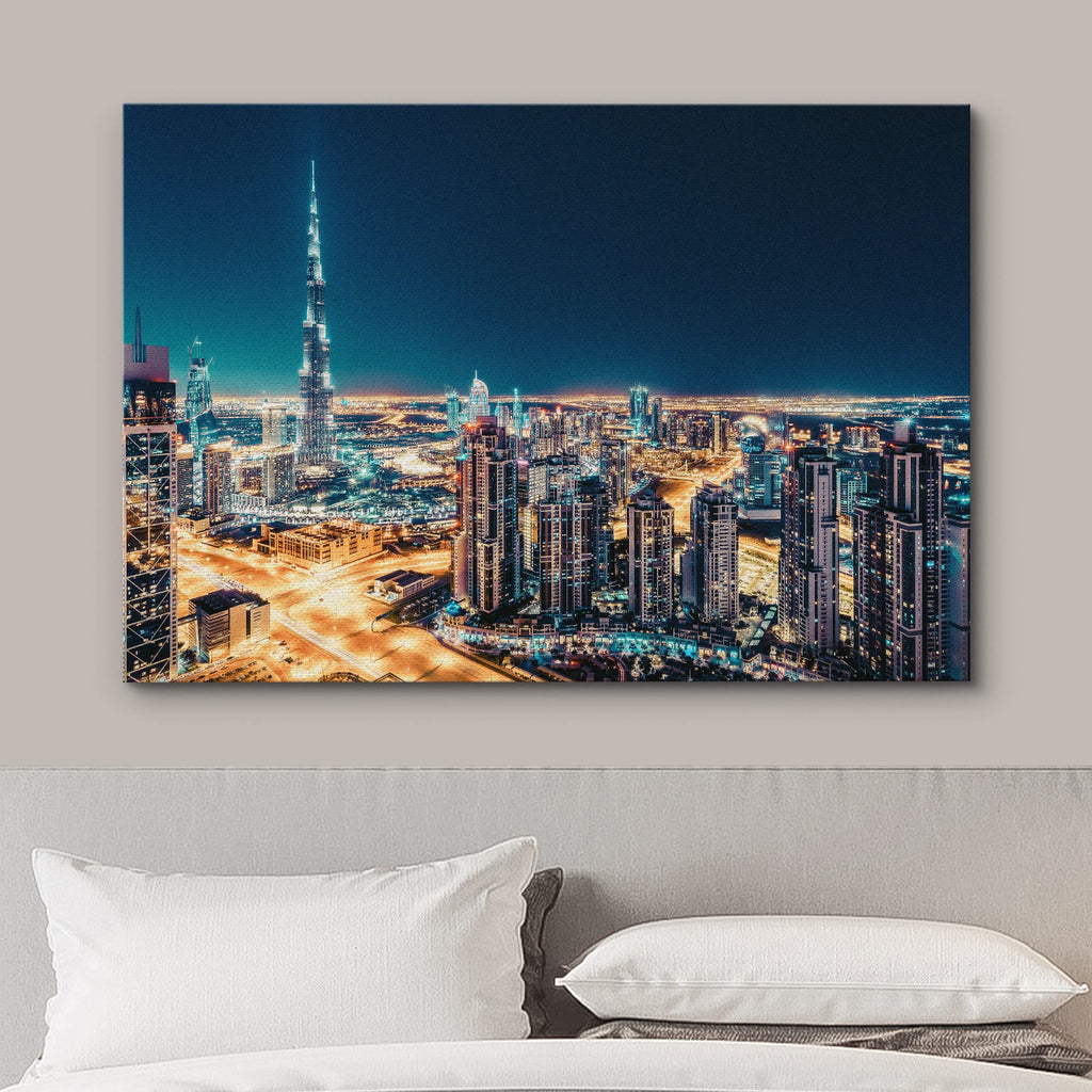 Canvas Print Wall Dubai Business Bay & Burj Khalifa Architecture Cityscape Photography Realism Rustic Scenic