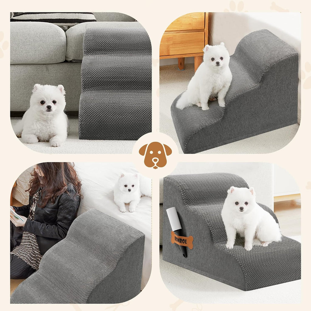 Dog Stairs Ramp for High Bed, 33D Pet Stairs Steps 15.7" H with Durable Non-Slip Waterproof Fabric Cover, Dog Slope