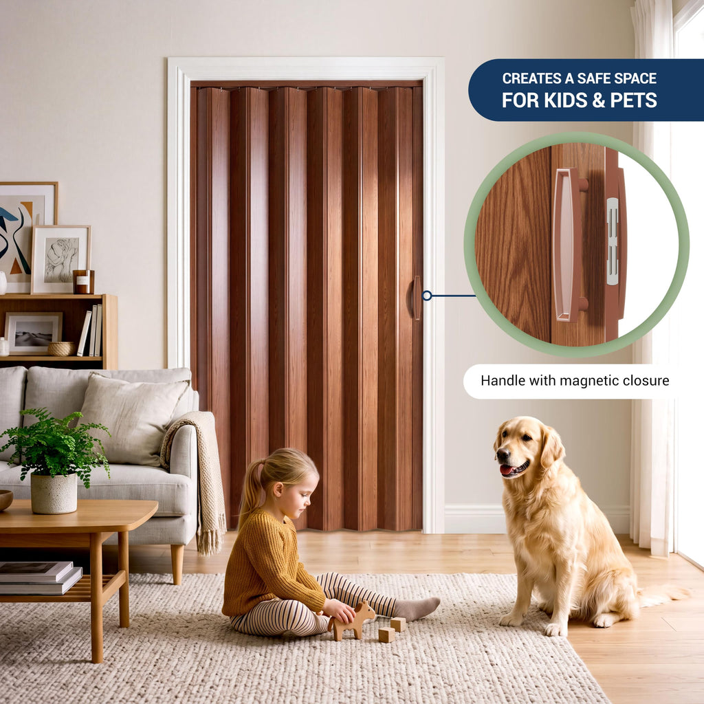 Studio Series 32" x 80" PVC Foldable Accordion Door, Walnut