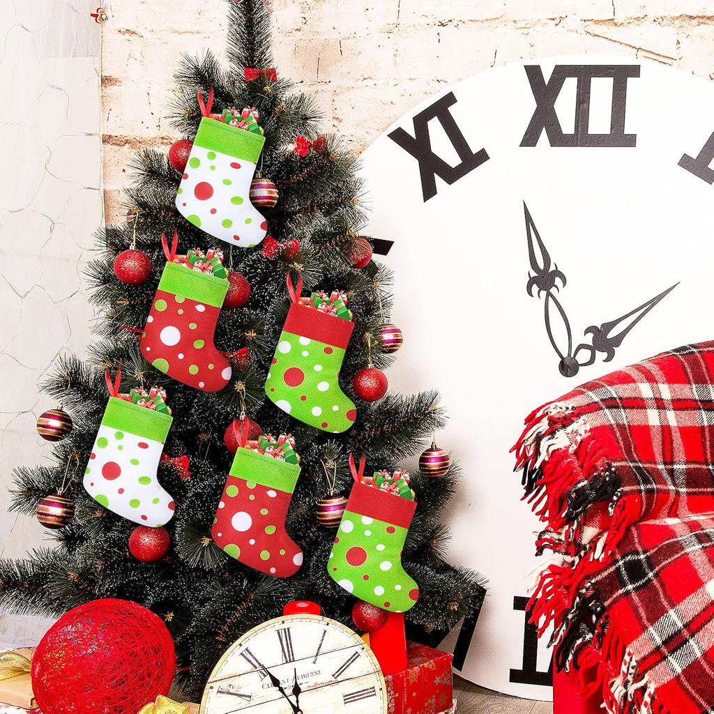 Mini Christmas Stockings Lime Green and Red 6 Inch - Set of 24