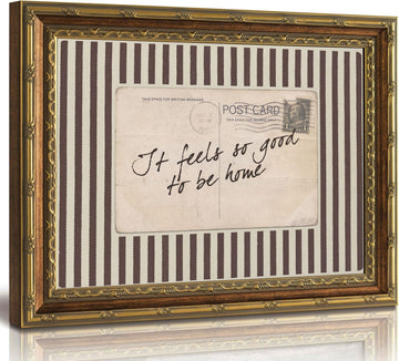 Vintage Gold Framed Wall Art, Farmhouse Striped Postcard Wall Decor, 12x16In