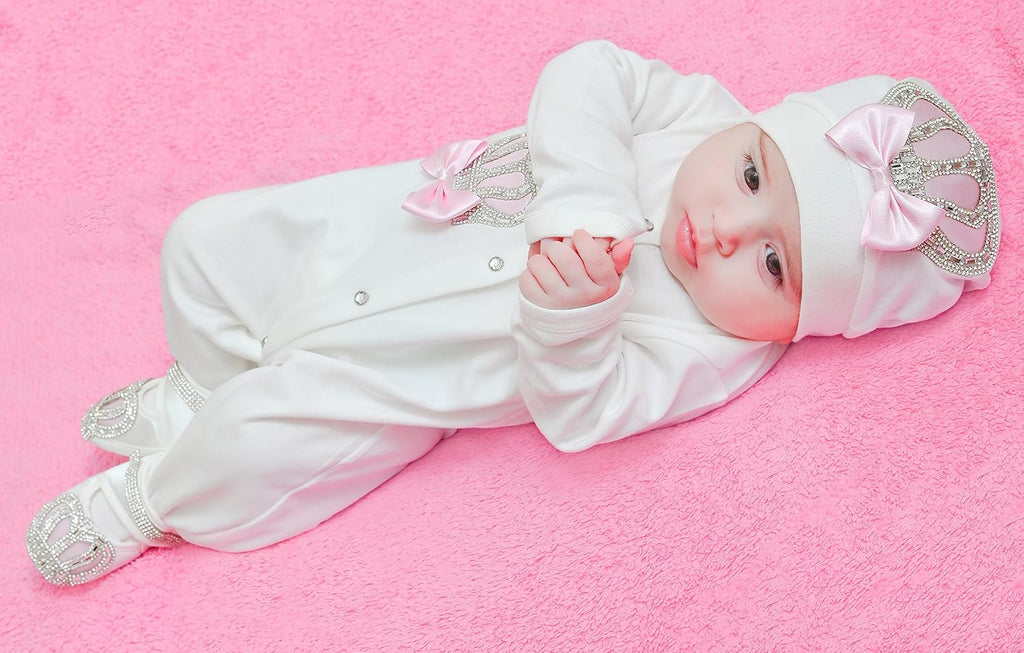 Baby Girl Jewels Crown Layette 4 Piece Gift Set Pink