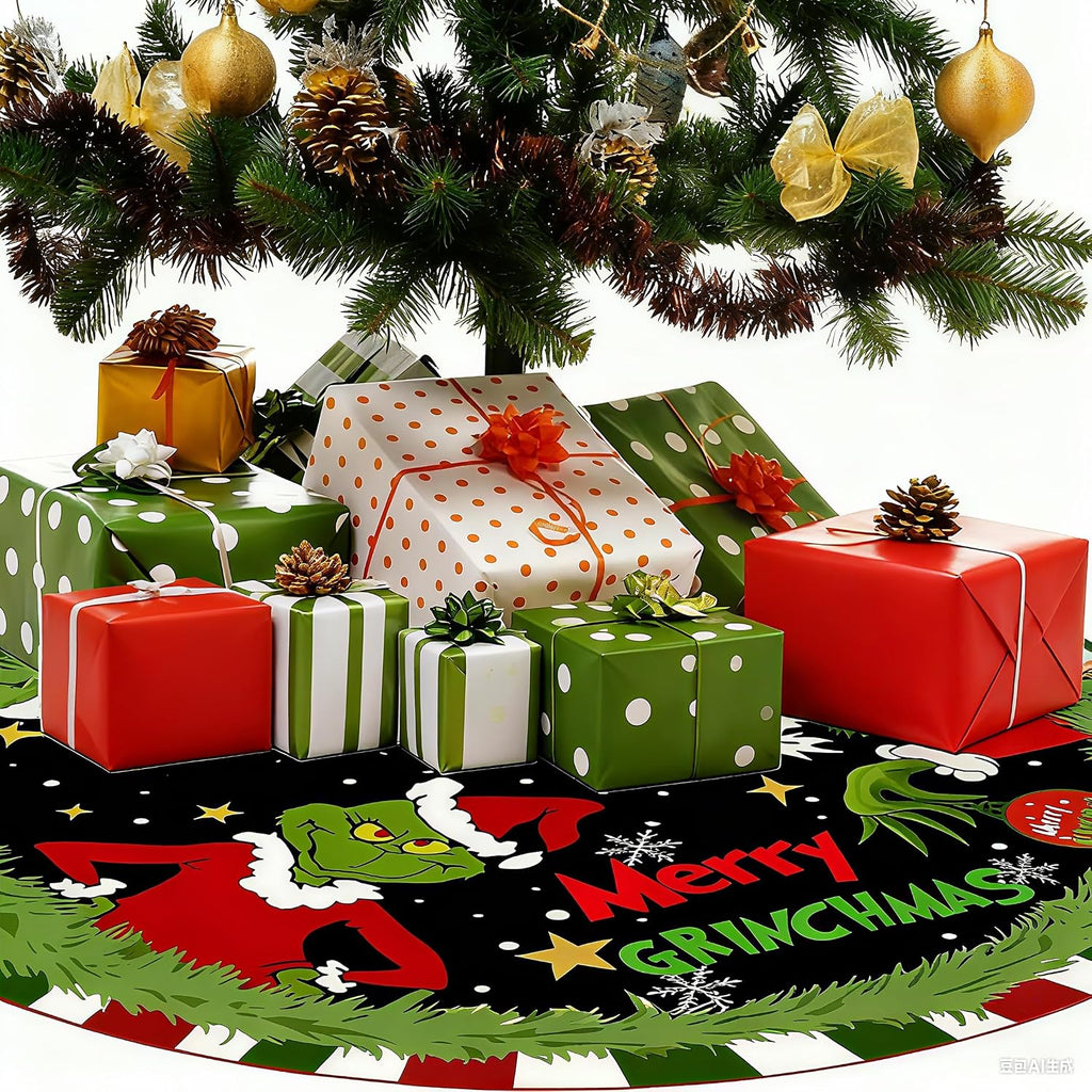 Christmas Tree Skirt, 60′′ Red and Green Funny Tree Skirt Christmas Decoration, Green Monster Tree Skirt, Christmas