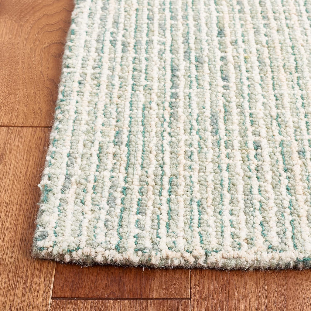 Abstract Area Rug - 10' x 14', Green & Ivory, Handmade Wool