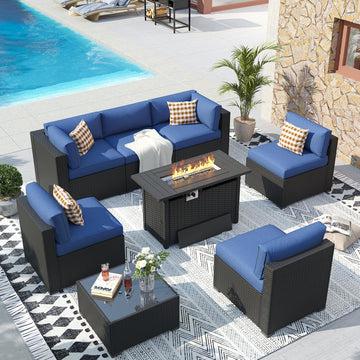 Patio Furniture Set with Fire Pit Table, 8 PCS Outdoor Sectioanl Sofa