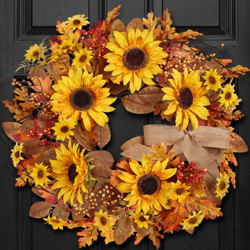 24 Inch Sunflower Fall Wreath for Front Door Decor