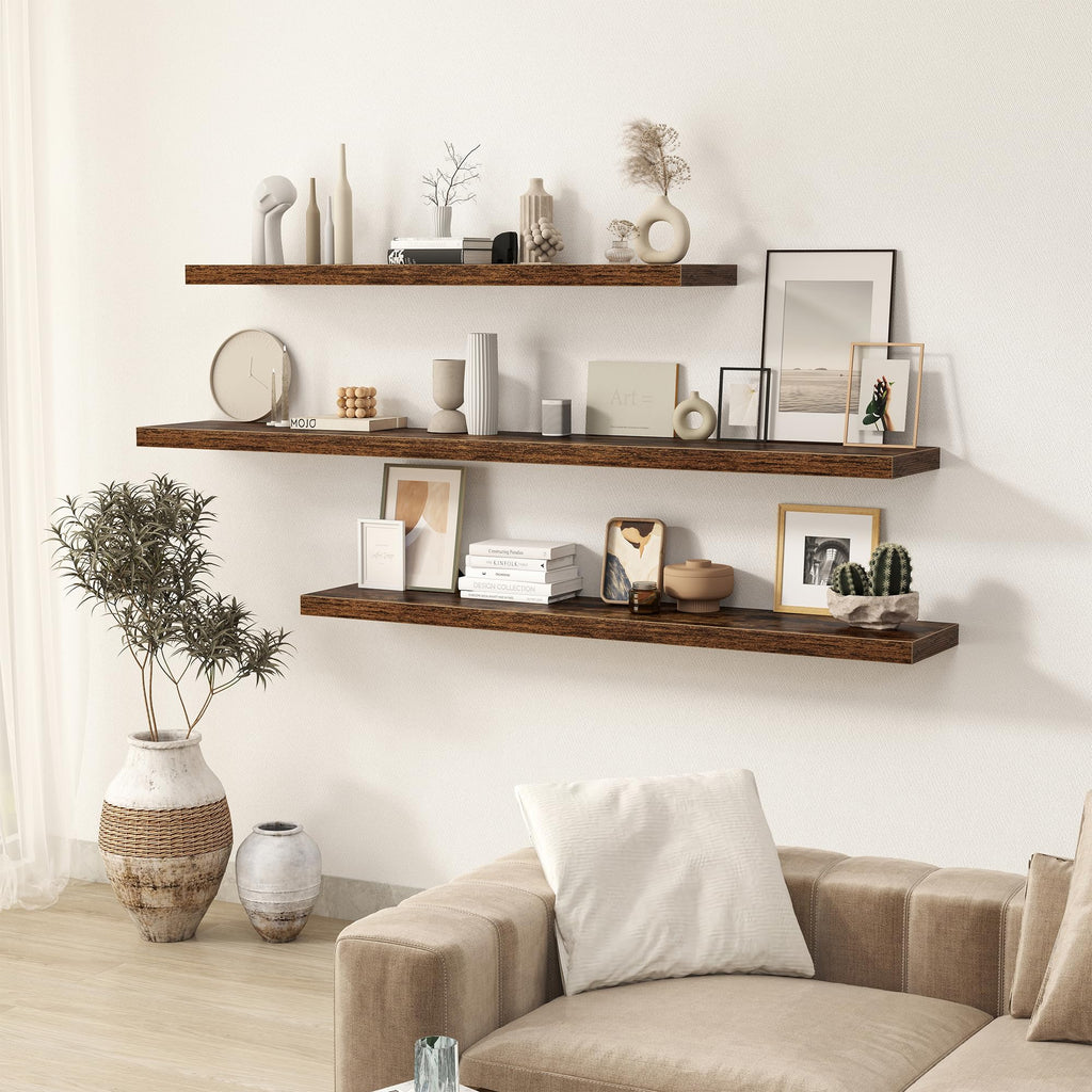 72 Inch Floating Shelves for Wall 2 Pack Shelves |Kitchen|Bathroom 72 x 9.3 Inch Wood Floating Shelf with Invisible