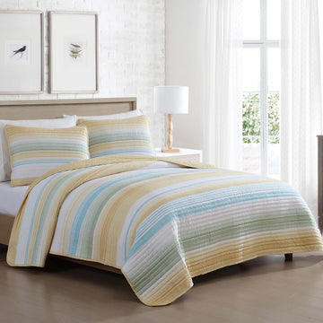 Coralinn Striped 3-Piece Lightweight Quilt Set, Yellow Sage