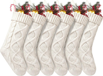 Christmas Stockings 6 Pack, 18 Inch Large Cable Knit Xmas Decor - Set of 6