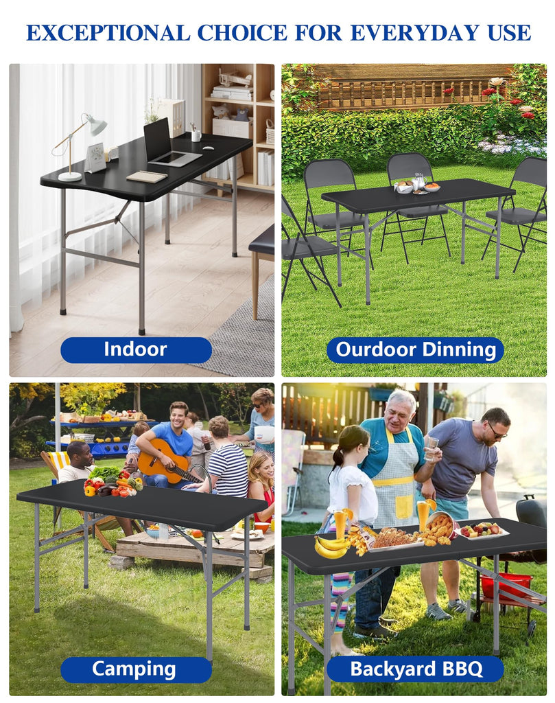 4FT Black Folding Table for Camping, Parties, Meeting, 2 Pack