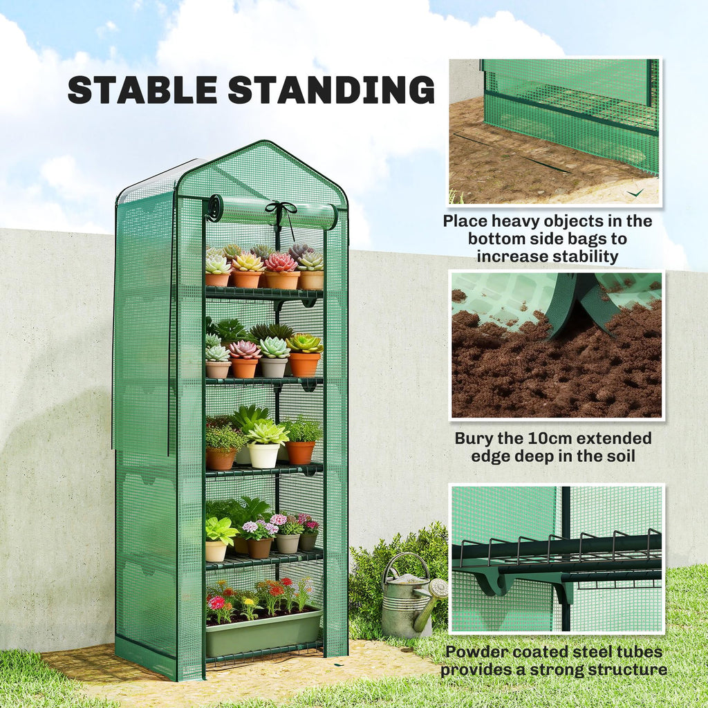 5 Tier Mini Greenhouse w/ Screen Roof 27.6" x 19.7" x 75.6" Green