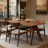 Farmhouse Rectangular Dining Table for 6 People, Modern Mid-Century Walnut Kitchen Dinner Tables Furniture, Natural