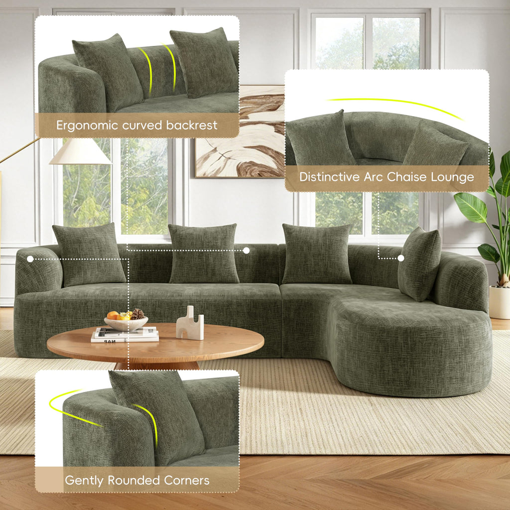 116.5 Inch Boneless Curved Cloud Sectional, Oversized L Shaped 4 Seater Chenille Modular Couch with High Resilience