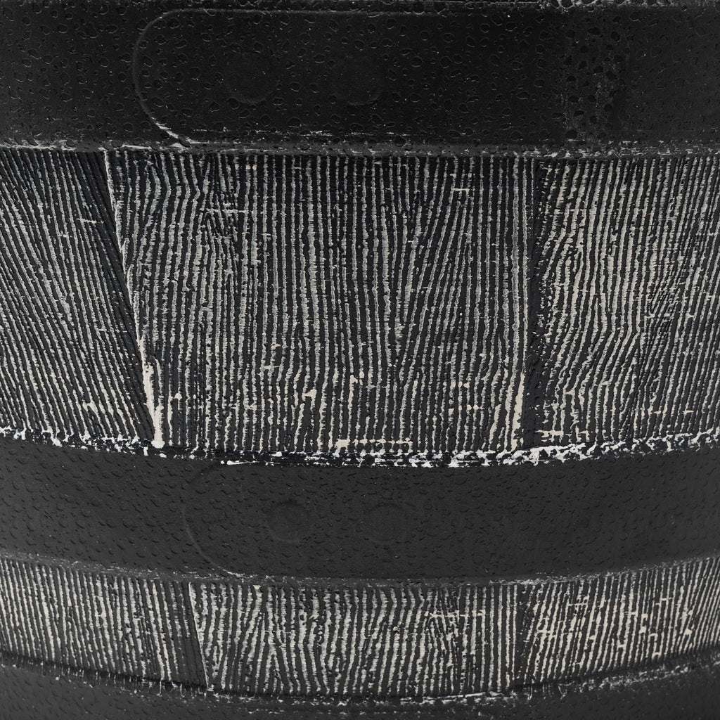 Timberline Rustic Barrel-Style Round Planter, 18in - Black, Wood-Inspired Finish for Outdoor Patio and Garden Spaces