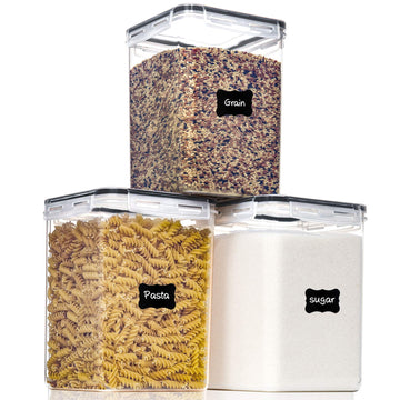 Large Food Storage Containers with Lids Airtight 5.2L /176Oz, for Flour, Sugar, Baking Supply, 3PCS BPA Free Plastic