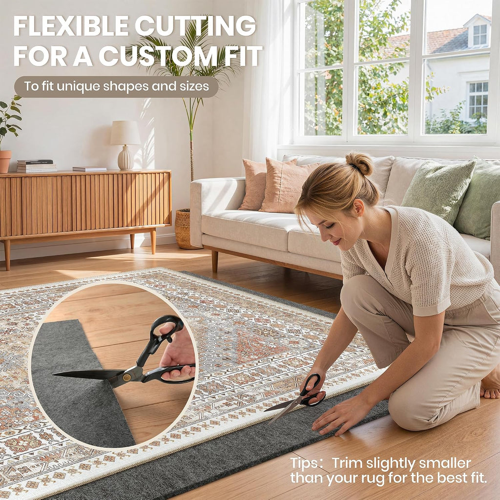 Protective Cushioned Rug Pad 8x10-1/4 Thick, Non Slip Rug Pads with Felt and Rubber Backing, Carpet Liner