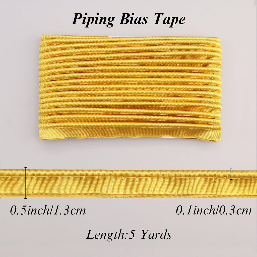 Golden Piping Trim with Cord, 0.5inch Shiny Satin Bias Tape for Sewing - Professional Edge Trim for Pillows - 5 Yards