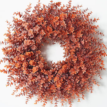 26" Artificial Fall Eucalyptus Wreath for Front Door Decoration (Orange)