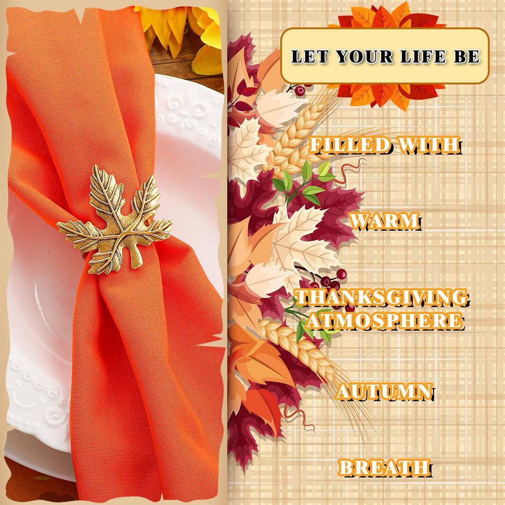 12 Pcs Thanksgiving Napkin Rings Set Fall Pumpkin Leaf Holders