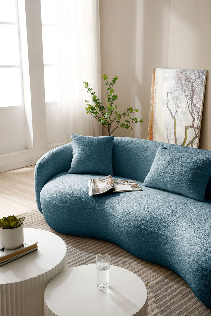 Boucle Curved Sofa, 93.6", 4-Seater, Upholstered, Solid Wood, Luxury, Cloud