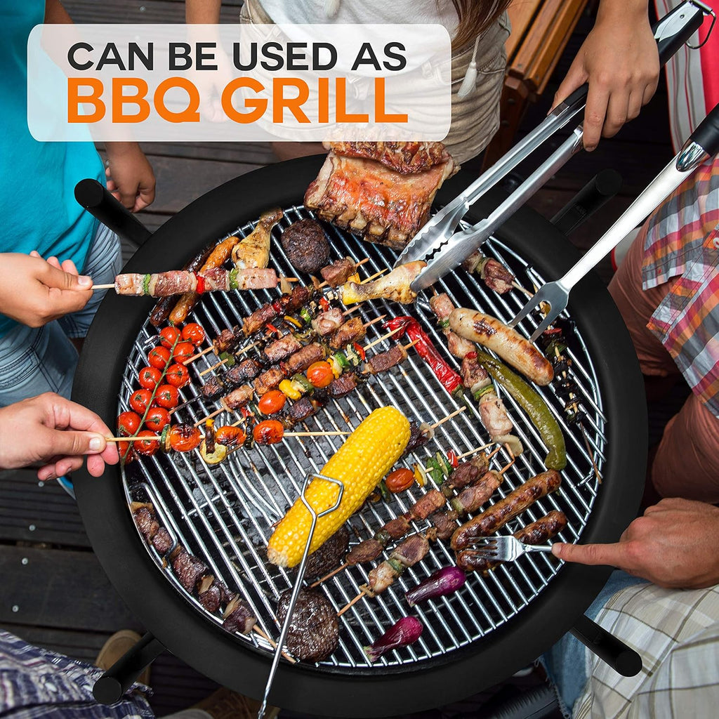 Outdoor Wood Fire Pit - 26" Steel BBQ Grill with Mesh Spark Screen, Log Grate, Fire Poker & Cover for Camping, Picnic