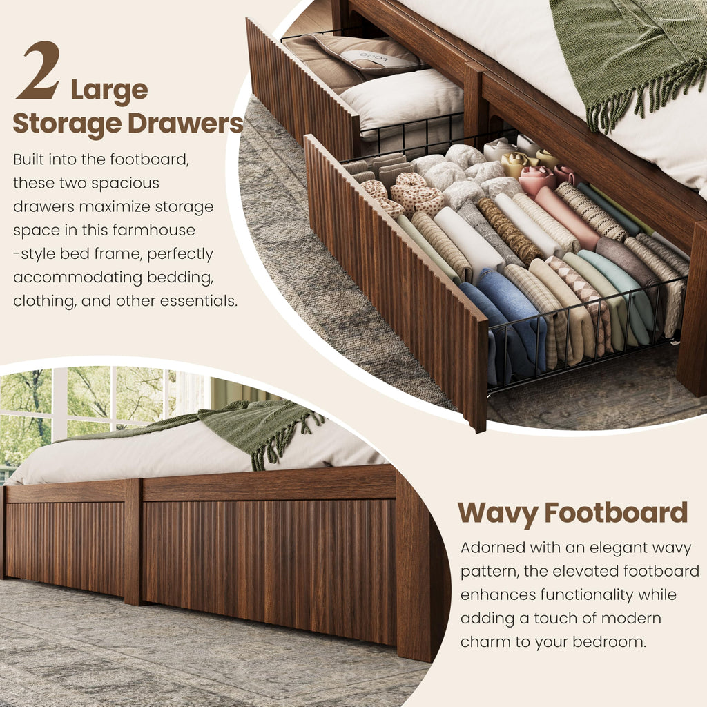 King Size Bed Frame and Headboard & 2 Storage Drawers, Walnut