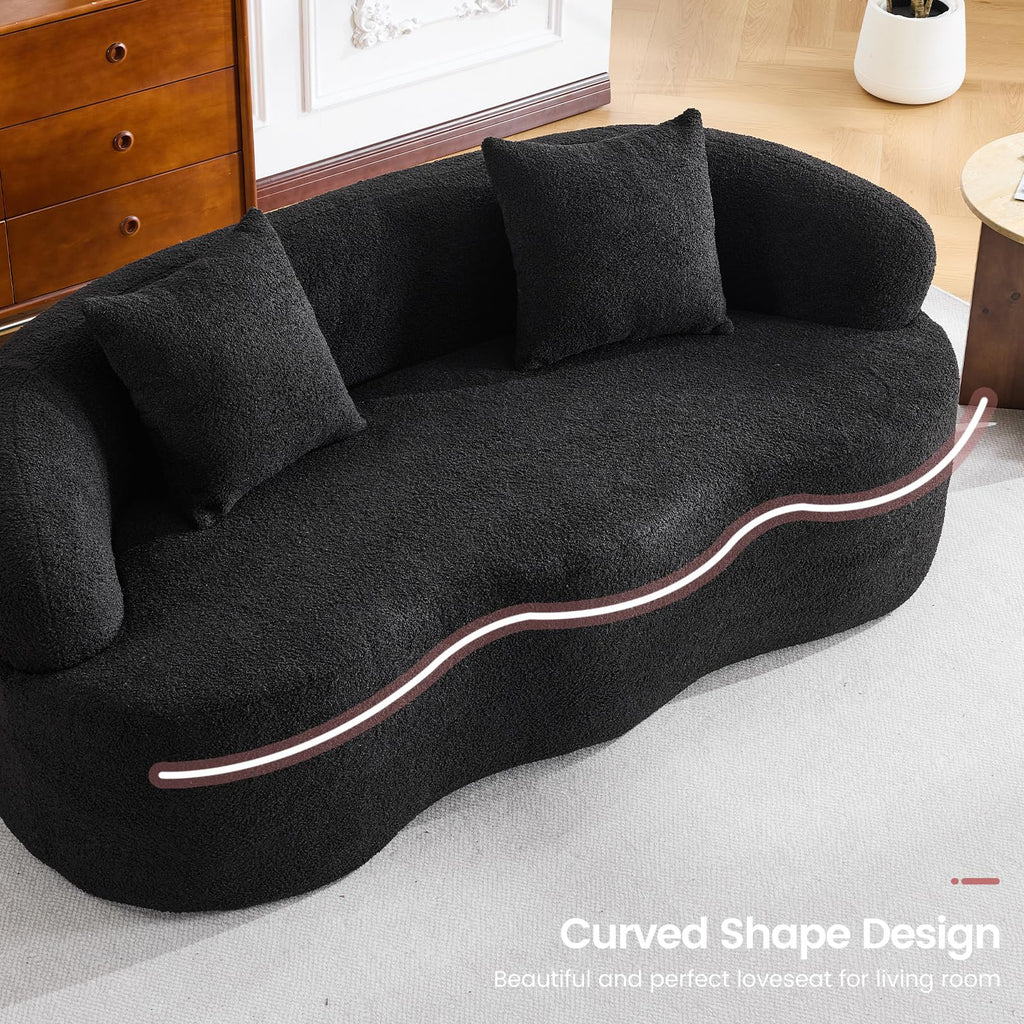 72" Curved Loveseat, Deep Seat Couch, No Assembly, Black
