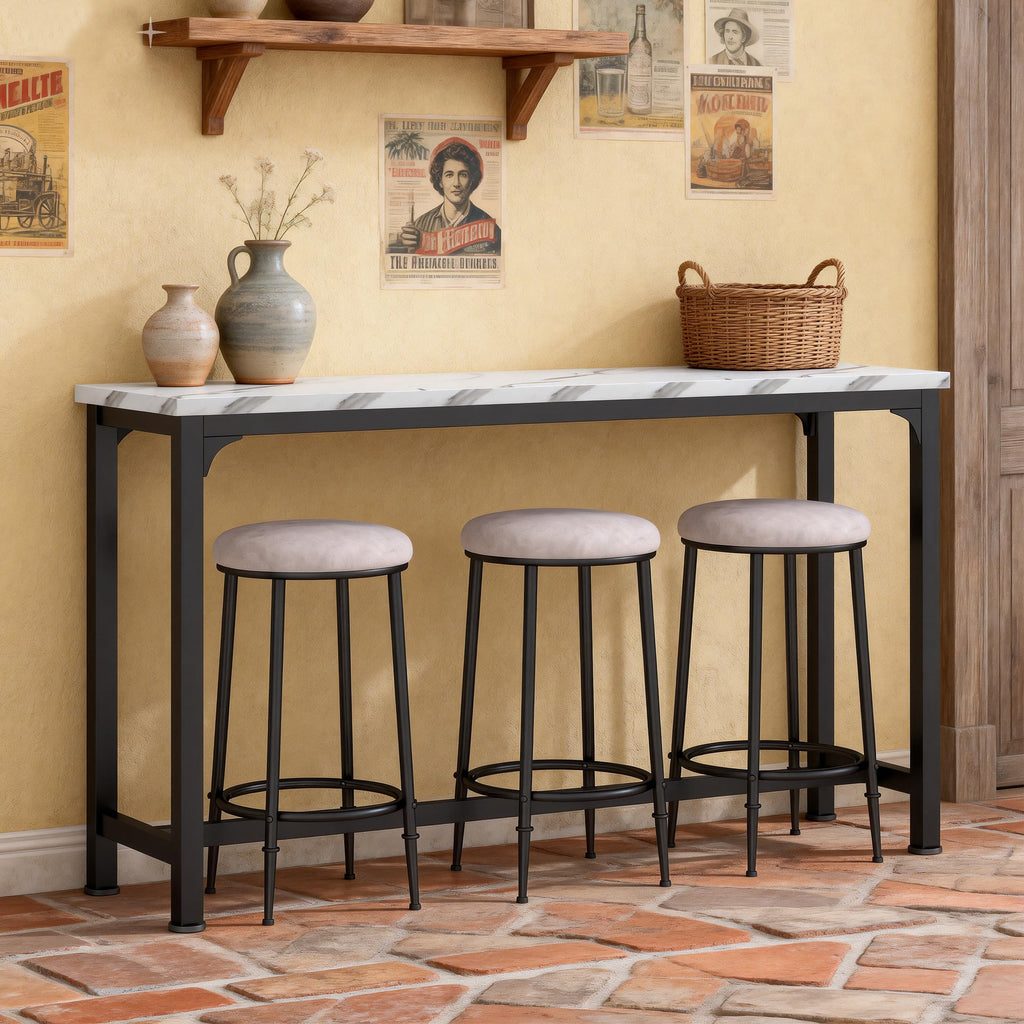Bar Table Set for 3, 4 Piece Console Table with 3 Stools, Counter Height Kitchen Table Set with 3 Chairs for