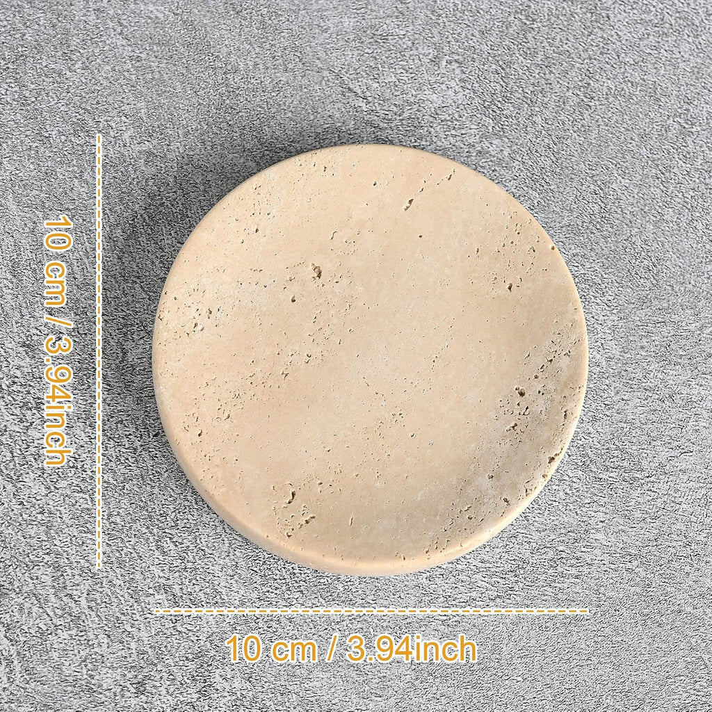 Travertine Jewelry Dish, 4 Inch Stone Trinket Tray for Rings and Earrings
