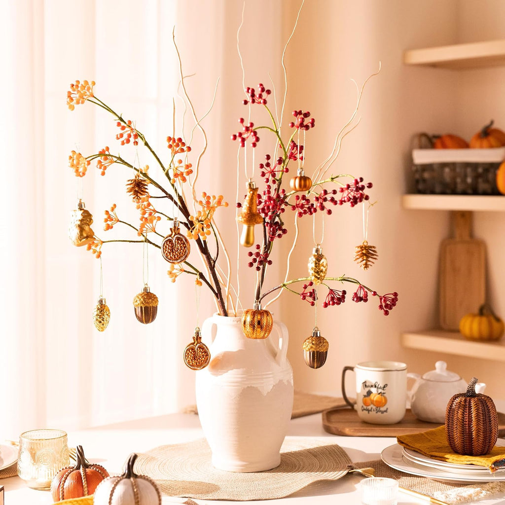 Fall Tree Ornaments Decorations Mini Pumpkins Decor - Set of 12