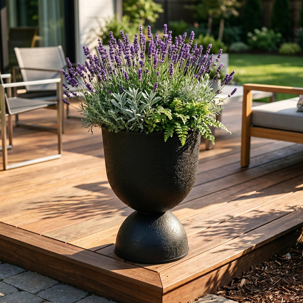 23 Inch Tall Planters, Black Plastic Urn Planters, 1 Pack