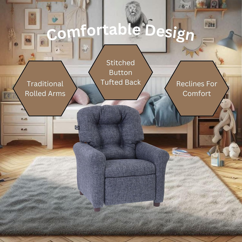 Traditional Kids Recliner Chair, Toddler Ages 1-5 Years, Polyester Linen, Gray