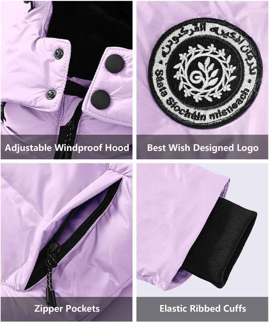 Winter Coat Warm Fleece Thermal Padded Jackets with Detachable Hood Outdoor Puffy Jacket with Zip Pockets