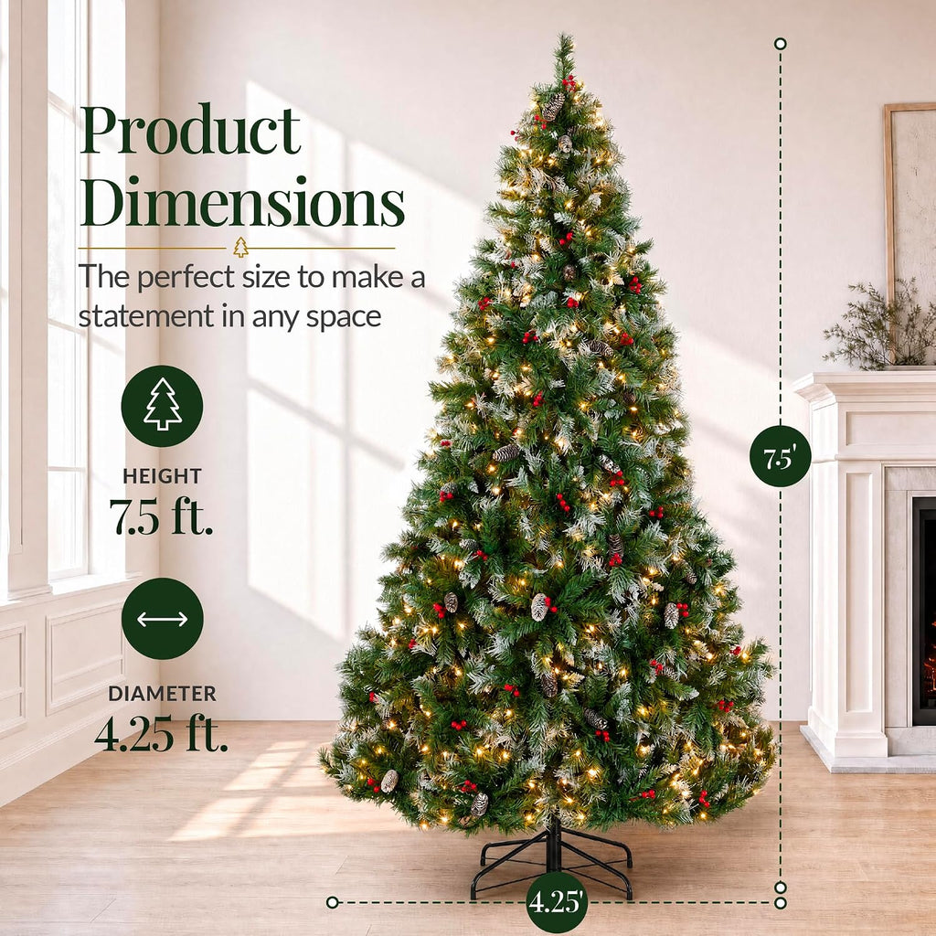 Christmas Tree Pre-Lit w/Viral Twinkling Lights, Pre-Decorated Artificial Frosted Pine Holiday Decoration w