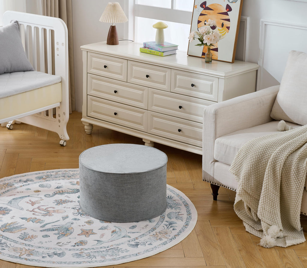 Large 22" Footrest Ottoman Sitting Pouf Extra Firm (Gray)