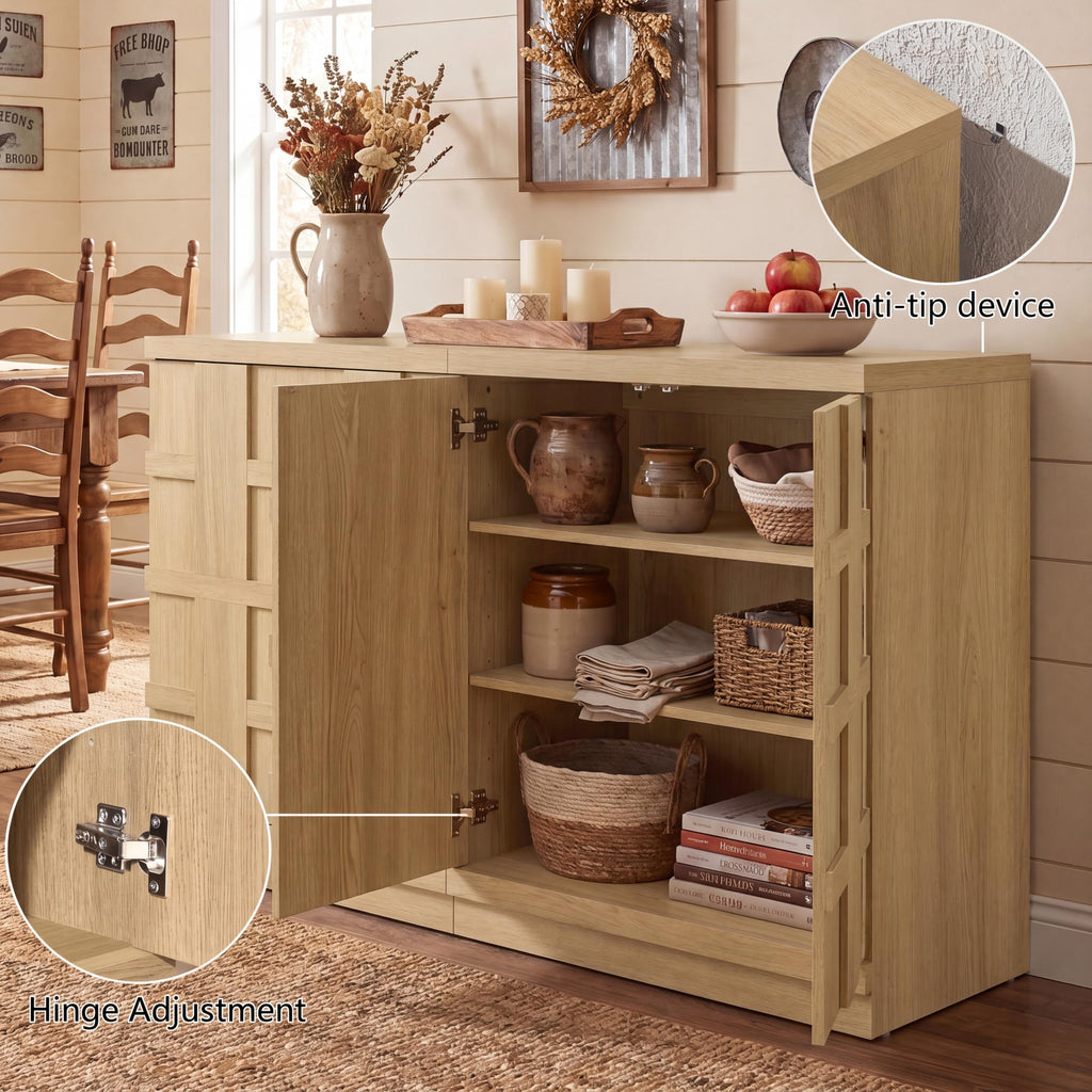 Sideboard Buffet Cabinet with Storage, 62.6"W, Light Oak